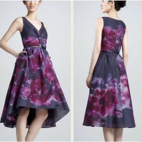Lela Rose Dresses & Skirts - Lela Rose Neiman Marcus Target Floral Watercolor V Neck Silk Midi Dress Size 4
